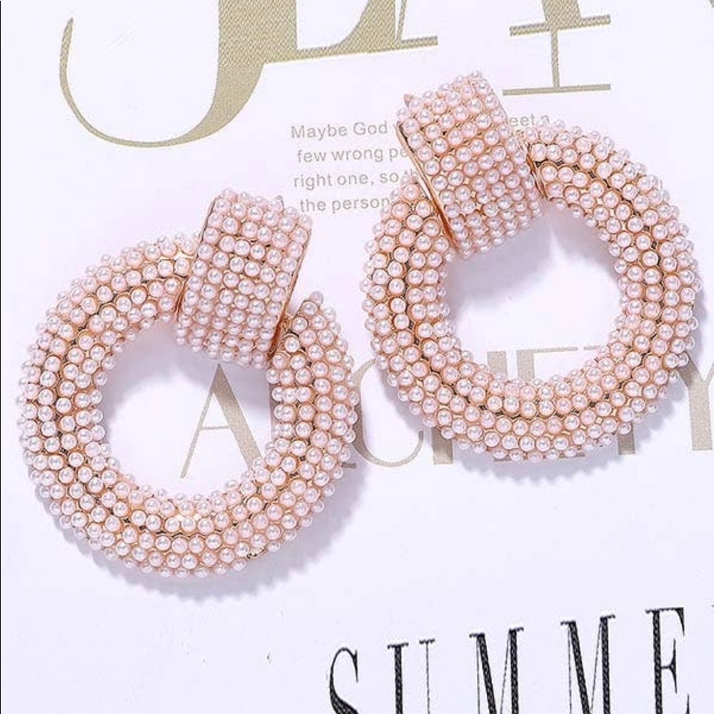 Faux Pearl Hoop Earrings